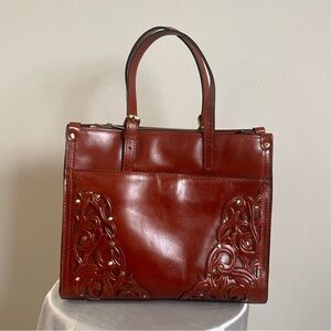 Patricia Nash Leather Genevieve Tan Filligree Satchel/Tote